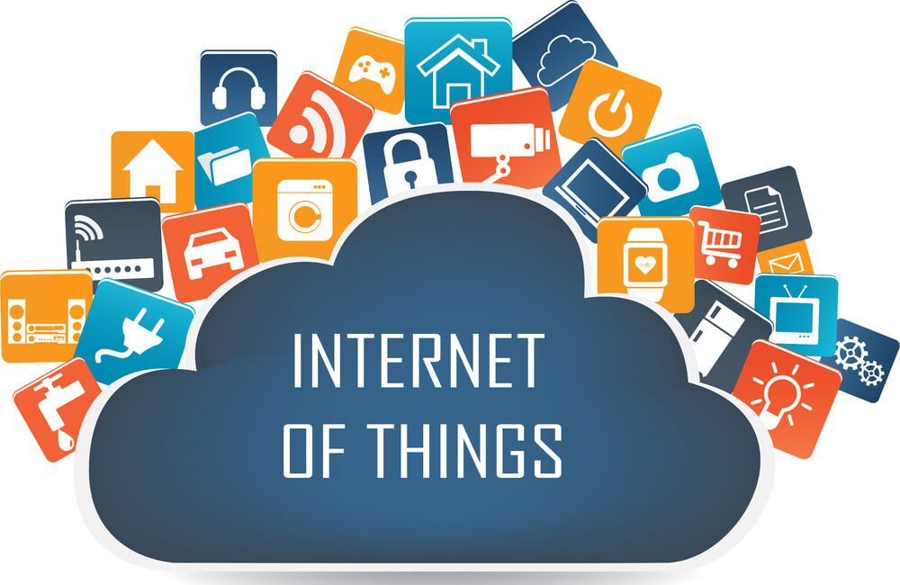 Cloud with the words "Internet of Things" and an array of icons showing various WiFi-enabled devices.