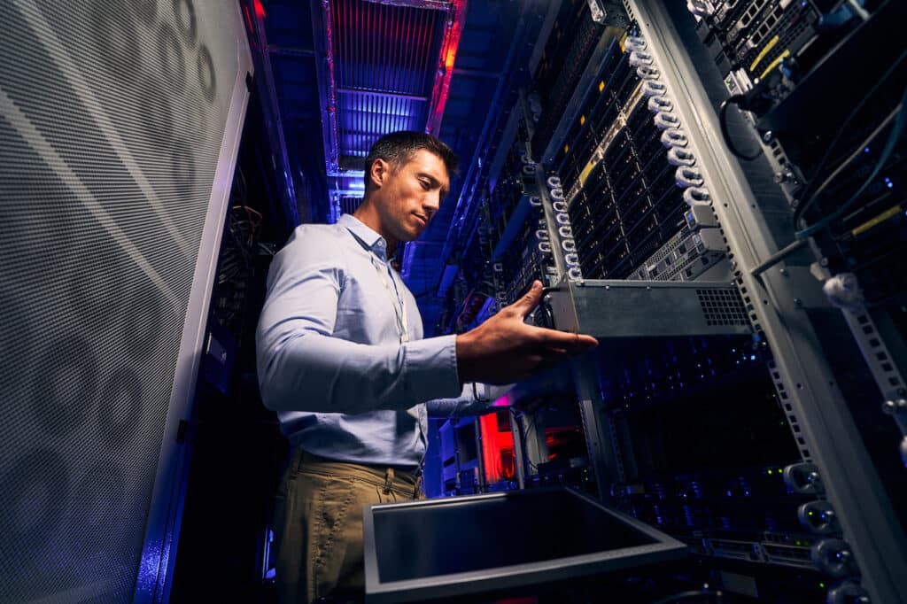 IT technician updating a company's cybersecurity framework